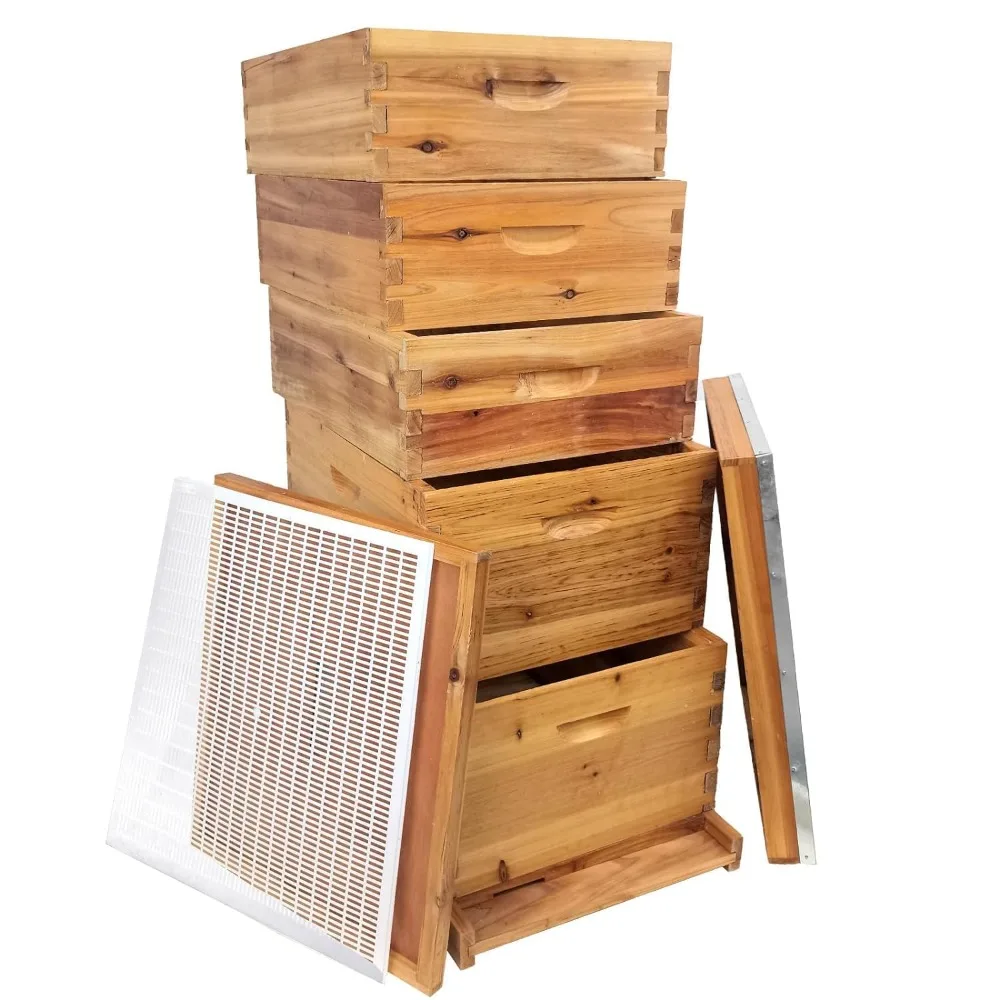 5-Layer Bee Hive, Langstroth Beehive Kit with 100% Beeswax Coating Includes 2 Deep Boxes & 3 Medium Layers for Optimal Honey