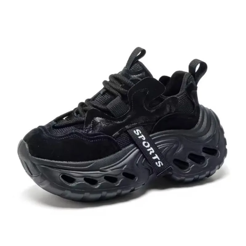 

2026 Fashion Women Thick Sole Height Increasing Shoes Summer Genuine Leather Air Mesh Chunky Platform Casual Dad Shoes