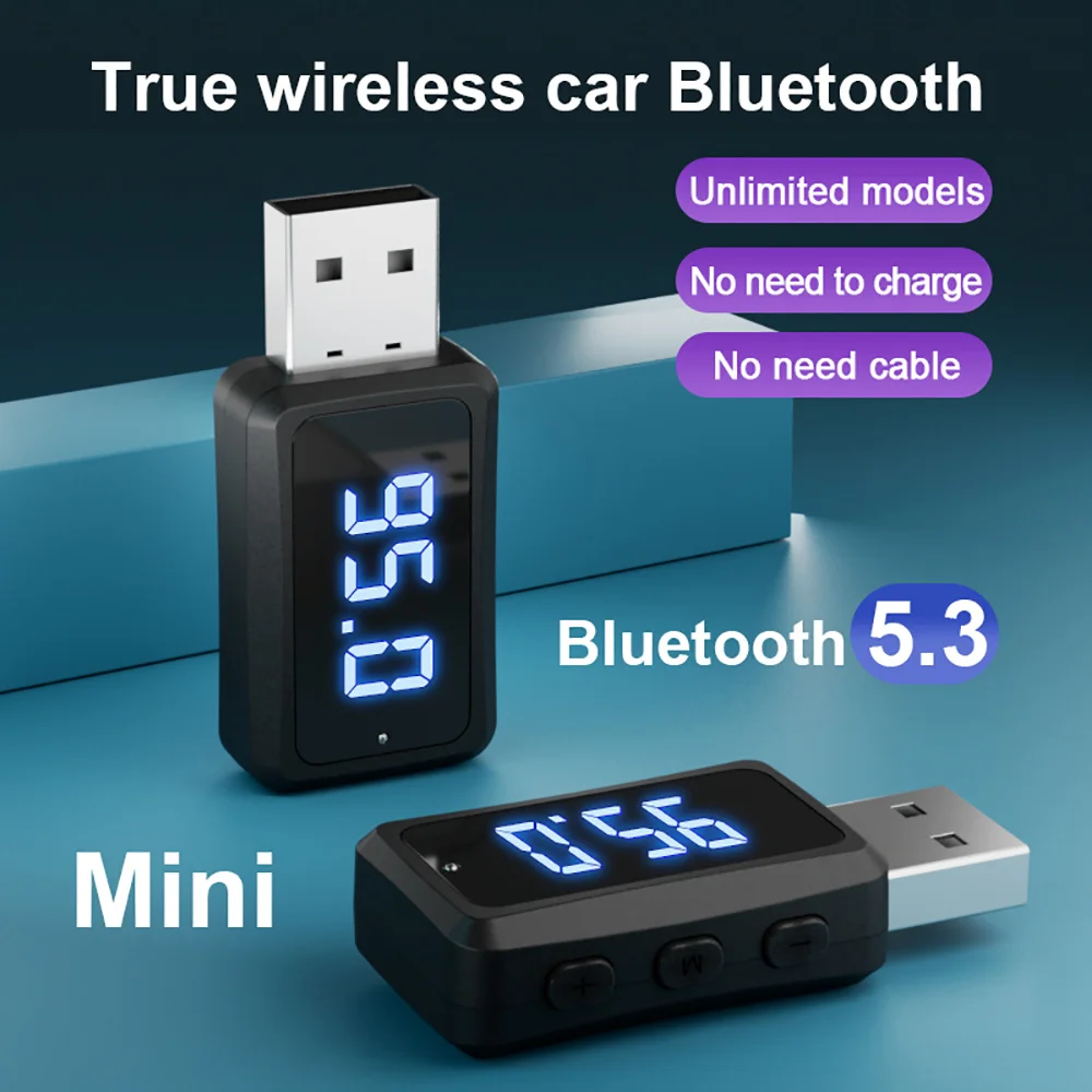 รถบลูทูธ 5.3 FM02 Mini USB เครื่องส่งสัญญาณพร้อมจอแสดงผล LED แฮนด์ฟรี Car Kit ไร้สายอัตโนมัติสําหรับวิทยุ Fm