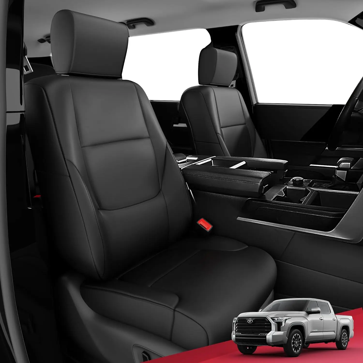 

Для Tundra 2014-2021 Полный комплект чехлов на автомобильные сиденья из искусственной кожи, подходят для Toyota Tundra Crewmax Cab, индивидуальные чехлы на сиденья грузовика, черные