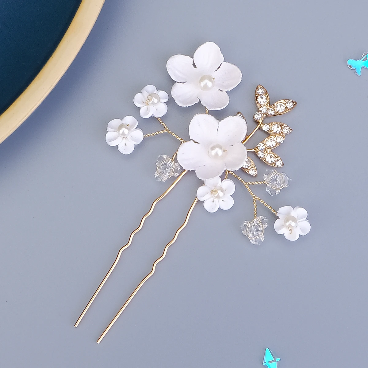Perle U-förmige Haarspange Gabel Haarschmuck Kopfschmuck Kopfbedeckung Geschenk Hochzeit Braut Haarschmuck Strass Haarnadeln – Detail 3