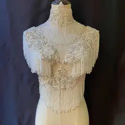 Catene con frange d'argento di alta qualità toppa con strass applicazione brillante per abito da sera colorato, scollo da sposa, fascia da sposa