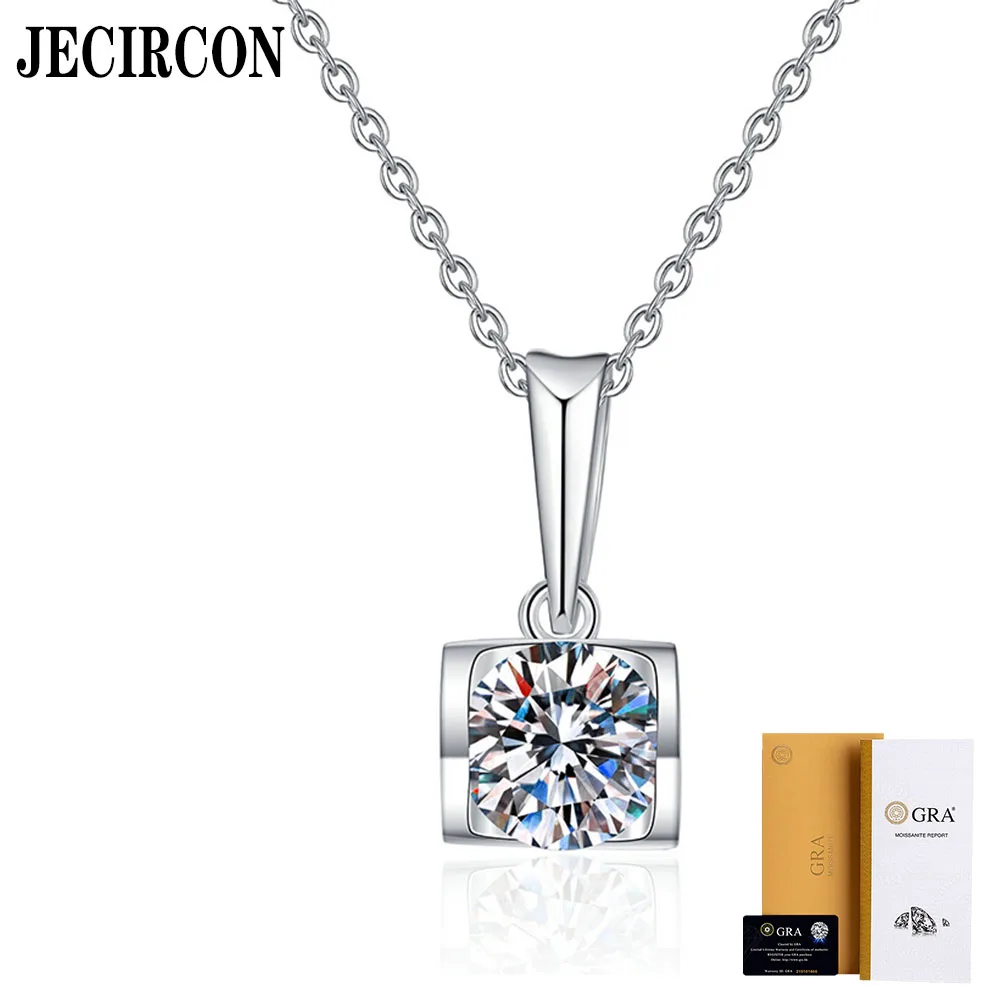 

JECIRCON 1ct Moissanite Pendant s925 Sterling Silver Necklace Angel's Kiss Classic Clavicle Chain Valentine's Day Jewelry Gift