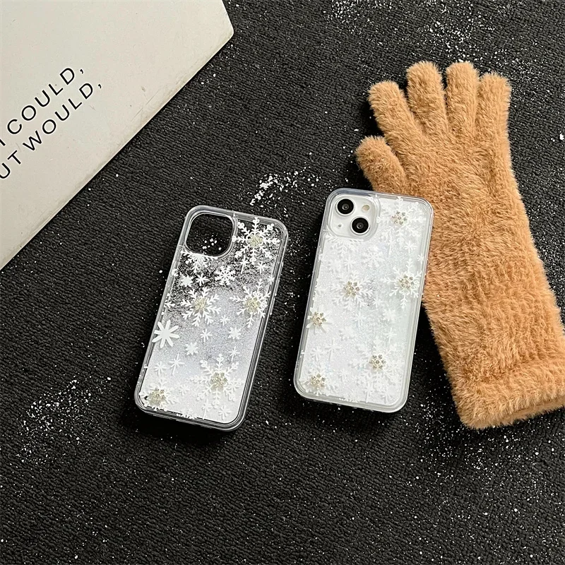 Custodia con Glitter sabbie mobili autunno inverno per iPhone 16 15 14 13 12 11 Pro Max Plus custodia protettiva per fotocamera trasparente con