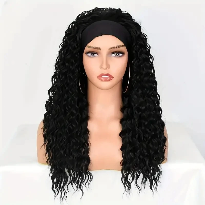 Curly Wave Headband Wig for Women - Wet and Wavy Synthetic Wig with Heat Resistant Long Hair for Daily and Party Use