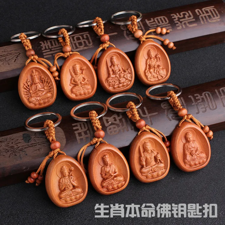 Guardian God keychain for safety, car pendant, zodiac signs, peach wood, zodiac signs, Buddha's destiny, Christmas gift