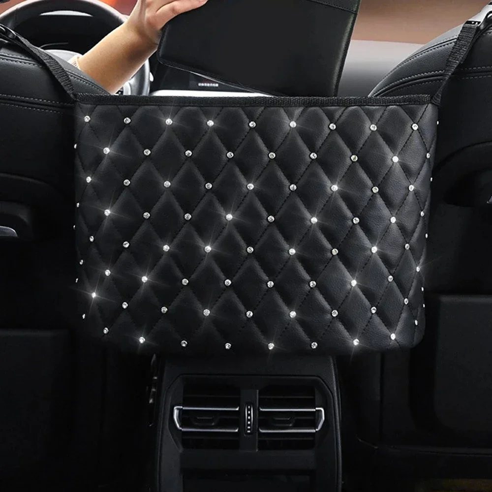 Car Handbag Holder Luxury Leather Seat Back Organizer Mesh Large Capacity Bag Automotive Goods Storage Pocket Seat Crevice Net