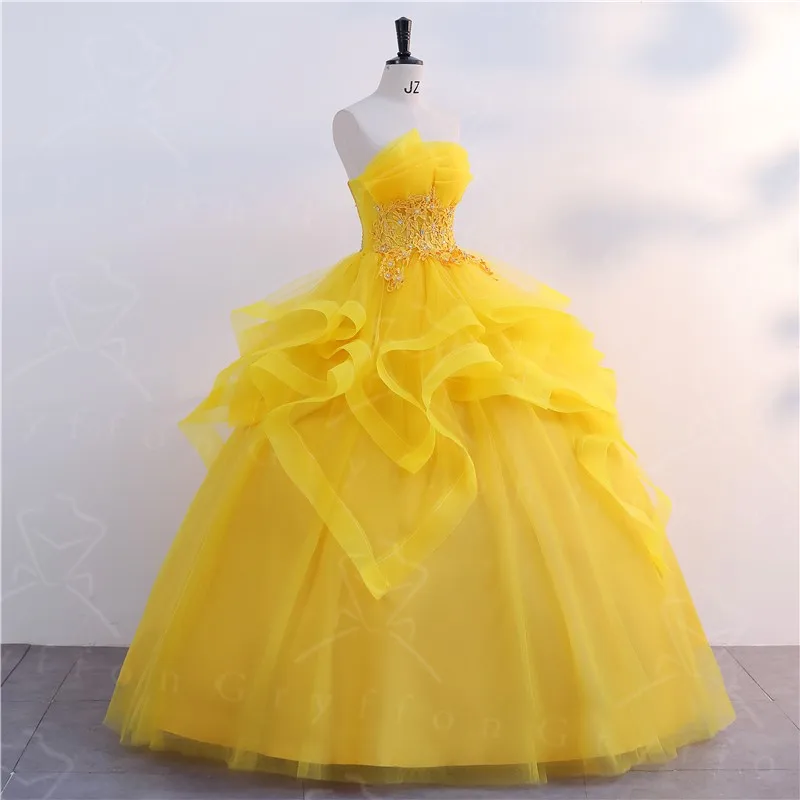 Vàng Mới Quinceanera Áo Cổ Điển Dây Bầu Ảnh Thật Promise Shinny Chính Thức Áo Choàng Sang Trọng Hiện Đại Vestidos