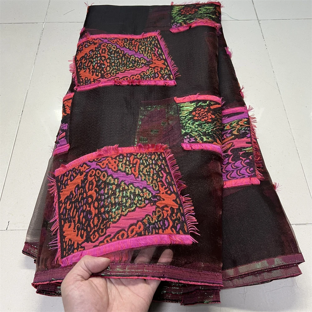 

2026 African Nigerian Tulle Lace Fabric Organza Embroidery High Quality Brocade Jacquard 5Yard for Party Gown Dress YXZ203