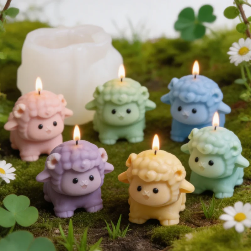 3D Cute Lamb Silicone Candle Mold, Multi-Style Fluffy Sheep Wax Mould for DIY Soap Resin Plaster Craft Easter Home Decor Gift view 3