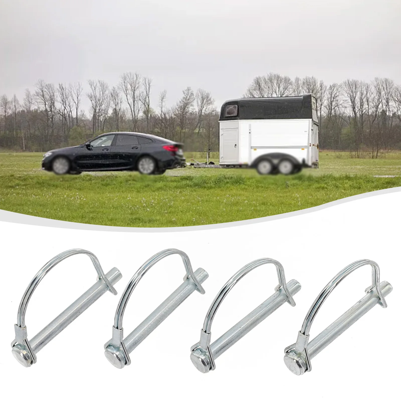 Trailer Coupler Safety Pin Lock Set 4-Pack M8 x 70mm D-Shape Metal Hitch Pin Lock for Heavy-Duty Towing Applications