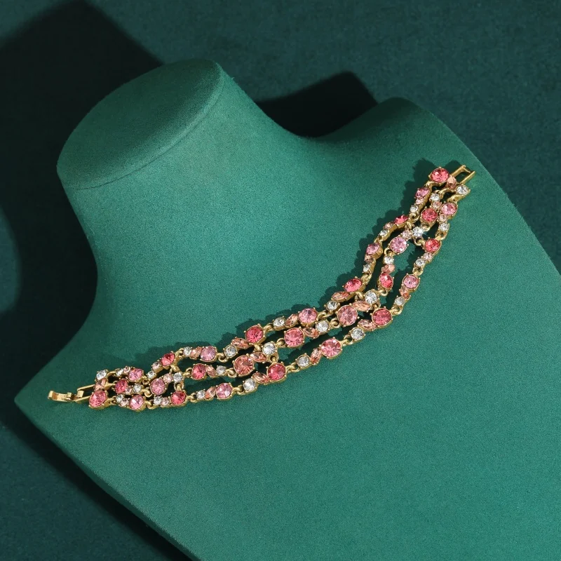 Vintage Pink Crystal Bracelets Chain Woman 2026 Gold Color High Quality Accessories Party Jewelry Luxury New Trends Gift Summer
