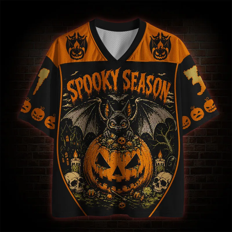 2026 New Halloween Retro Gothic Dark Unisex Jersey,Vintage Bat Pumpkin Skull Graphic,Adult and Kids Available,For Party Festival
