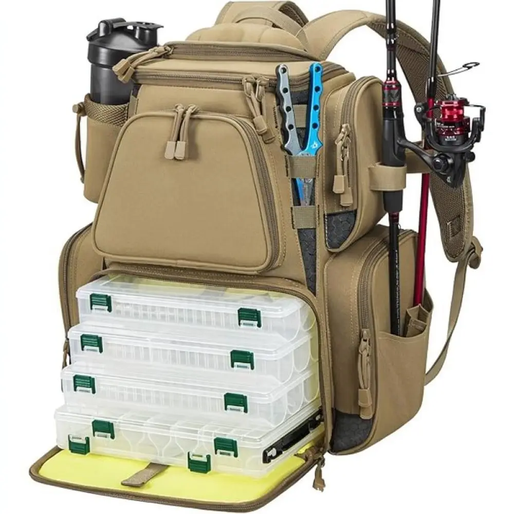 Outdoor Fishing Gear Backpack Waterproof Rain Cover Large Storage Tackle Bag For Rod Reel Line Fishing Supplies