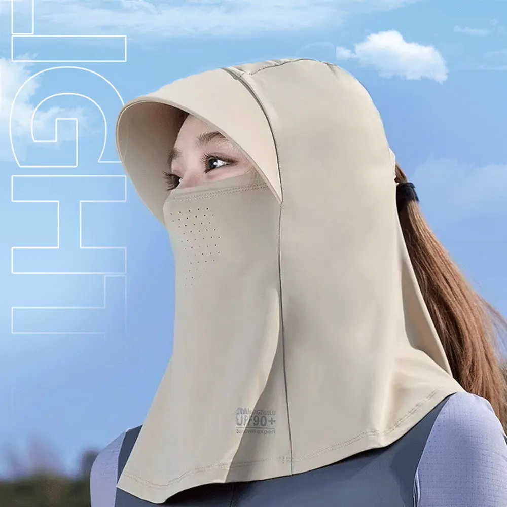 Summer Sun Hat Cooling lce silk Fishing Hiking Cap Full Face Neck Cover Breathable Sunscreen Hat Outdoor Anti-UV Fisherman Hat