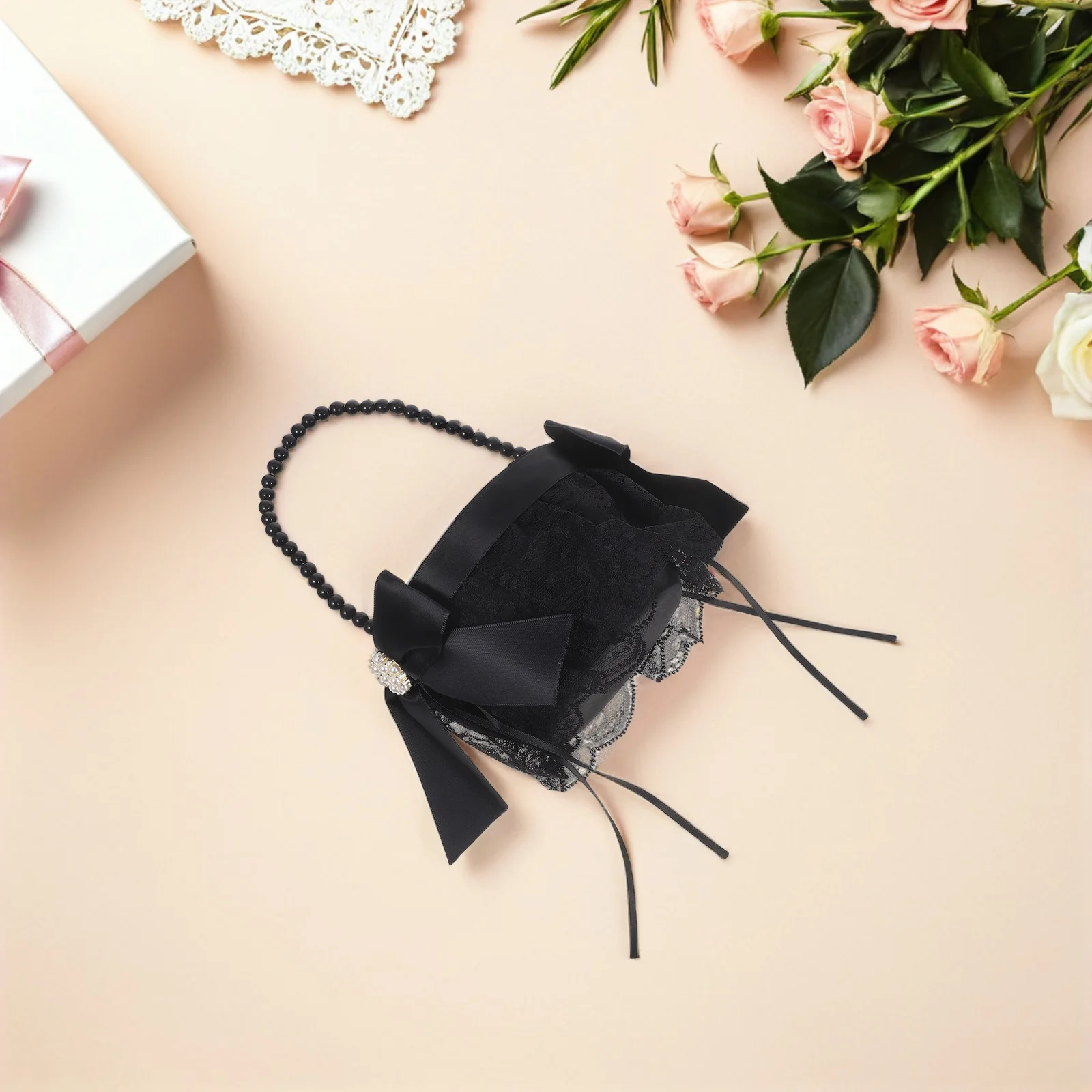 

Black Pearl Handle Wedding Flower Basket Elegant Petal Basket Candy Chocolate Fruit Container Ceremony Party Supplies