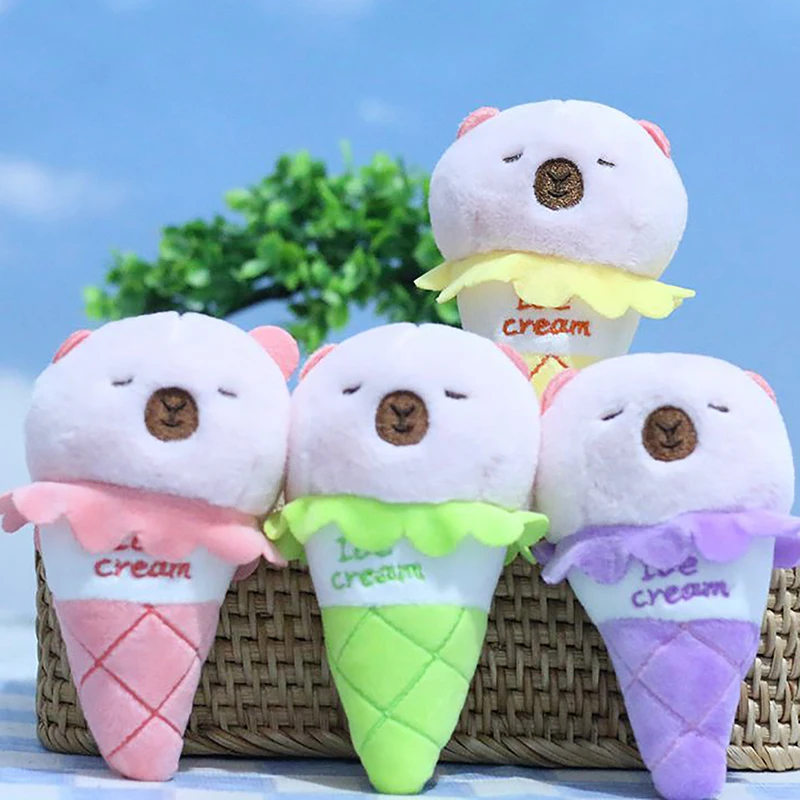 New Cartoon Dumb Cute Ice Cream Capybara Pendant Cute Plush Toy Doll Bag Hanging Ornaments Keychain Desktop Doll Car Pendant