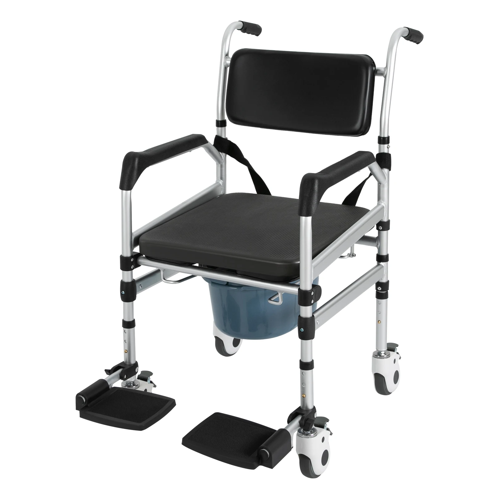 

Freestanding Commode, Foldable Chair 18.11-21.26" height adjustable W/ Foot Pedal for Handicap, Elderly, Injured/ Disabled