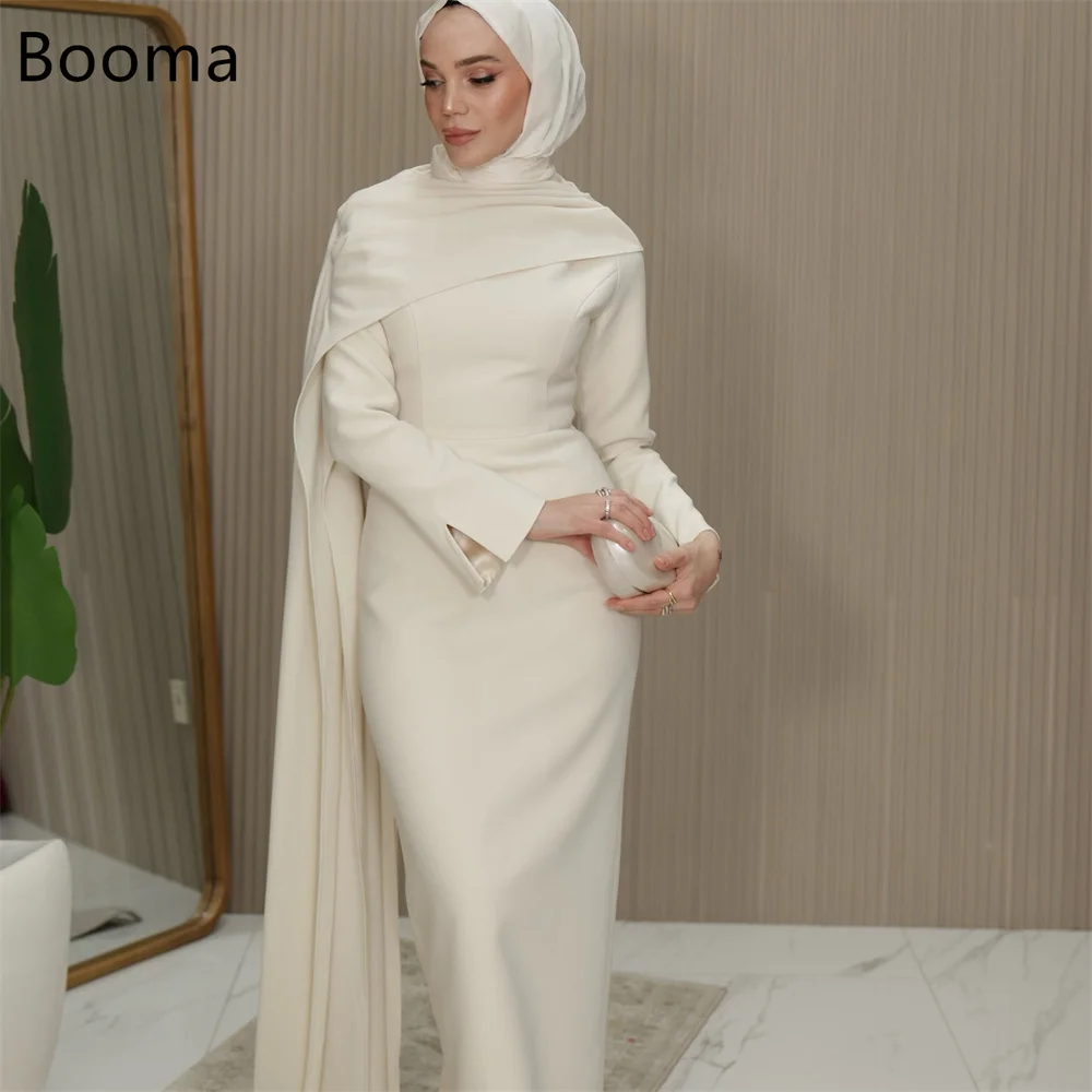 

Booma Mermaid Classic Wedding Dresses Pleat Long Sleeve Brides Simple Satin Muslim Gown Custom Made 2025
