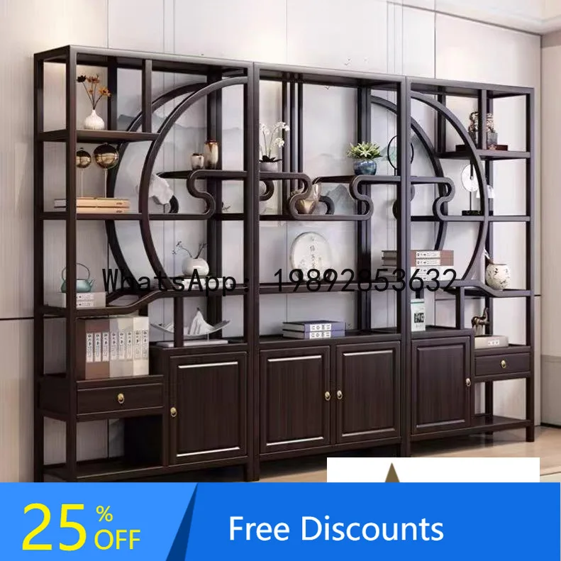 LYY Solid Wood Bogu Rack Multi-Treasure Pavilion Bookshelf Cabinet Premium Oak Multi-Treasure Pavilion Tea Room Storage