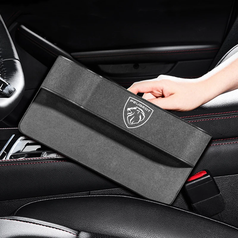 Camurça assento de carro armazenamento lateral bolso assento gap filler organizador caixa para peugeot 206 308 307 207 208 3008 407 508 acessórios do carro
