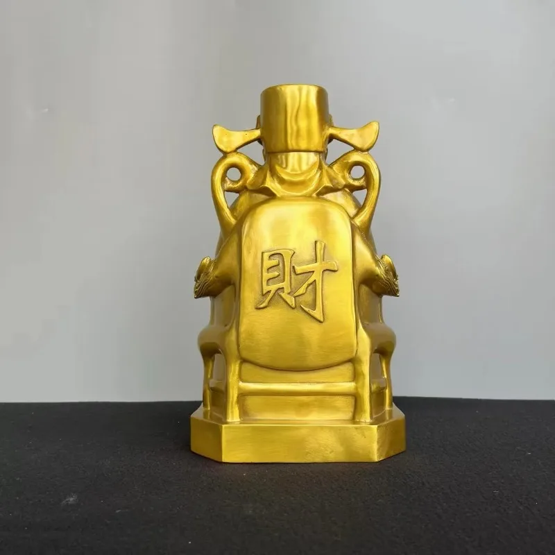 Golden Tone Caishen God of Wealth Sculpture Chinese Fortune Deity Statue Store Counter Lucky Feng Shui Wealth Decor Craft