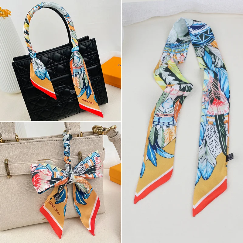 

Luxury Brand Silk Scarf Women Small Love Heart Leopard Printed Handle Bag Ribbons Brand Head Scarf Small Long Skinny Scarves Tie