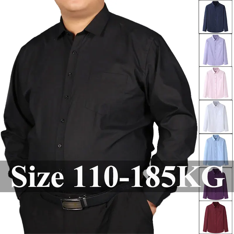 Plus Size 12XL 10XL Men's Shirts Long Sleeves Work Formal Shirt Anti-Wrinkle Classic Business Pocket Tops Male Clothing 90-190KG