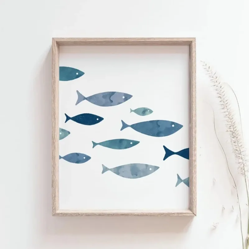 1pc Aesthetic Coastal Canvas Wall Art Seaside Beach Birds Fish House Decor Modern Ocean Waves Minimalist Print Vintage Poster