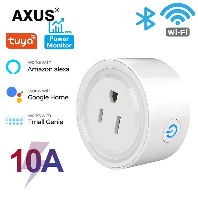 

AXUS 10A US Tuya Smart Life Smart Socket Wifi Plug Voice Timer Power Outlet Via APP Remote Control Work With Alexa Google Home