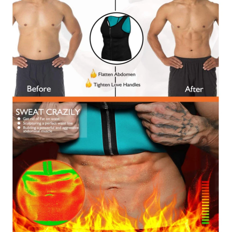 Men Slimming Vest Sauna Sweat Vest Body Shaper Neoprene Tank Top Abdomen Control Waist Trainer Fat Burning Shapewear