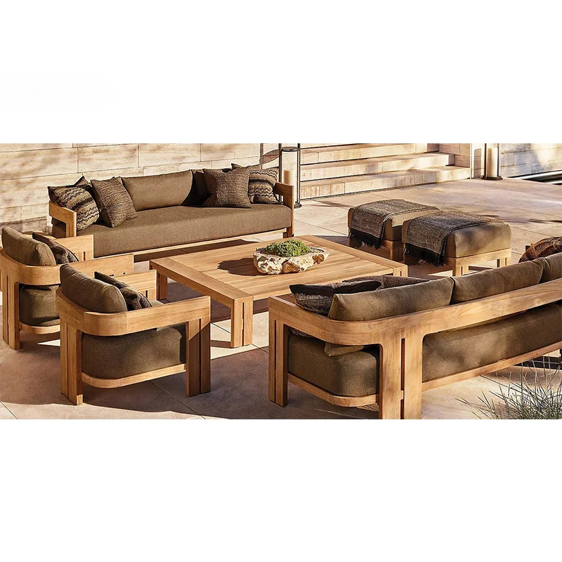 Lounge Set Rattan Sectional Modern Wood Patio Furniture Modular Furniture Set Backyard Teak Garden