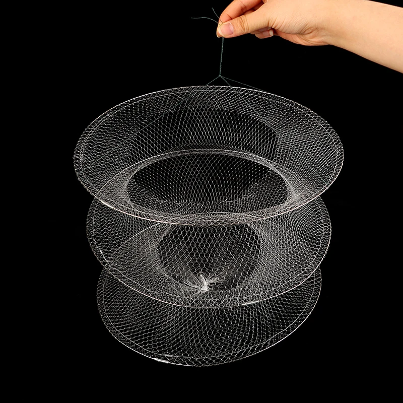 2 Layers Portable Fishing Net Fish Shrimp Mesh Cage Cast Net Fishing Trap Network Foldable Fishing Net Tackle Diameter 32CM