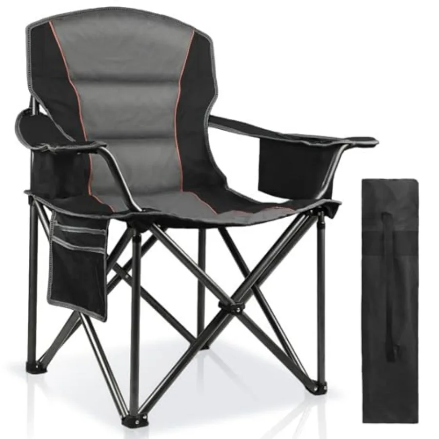 

Oversized Padded Camping Chairs for Adults Heavy Duty Support 400 Lbs Folding Portable Lawn Chair w Cup Holder Cooler Bag Side