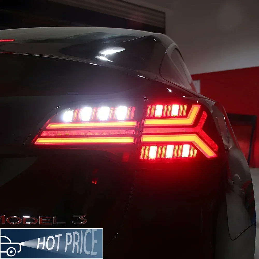 

For Tesla Model 3 Model Y 2019-2023 Auto Rear Lamps Upgrade Dynamic Streamer Brake Light Accessories LED Car Taillights Assembly