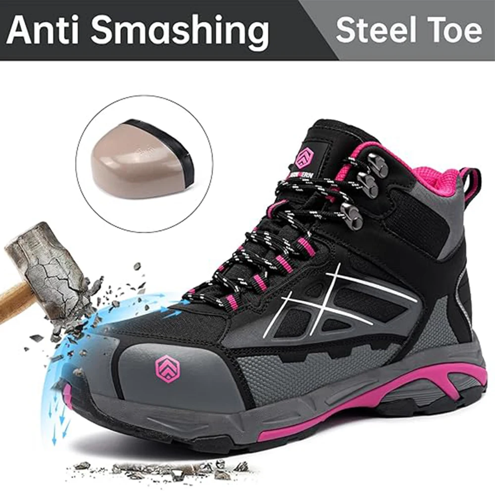LARNMERN Women's Steel Toe Safety Work Boots Shoe Men Non Slip Shoes for Man Anti-puncture Anti-static Protective Safety Boots
