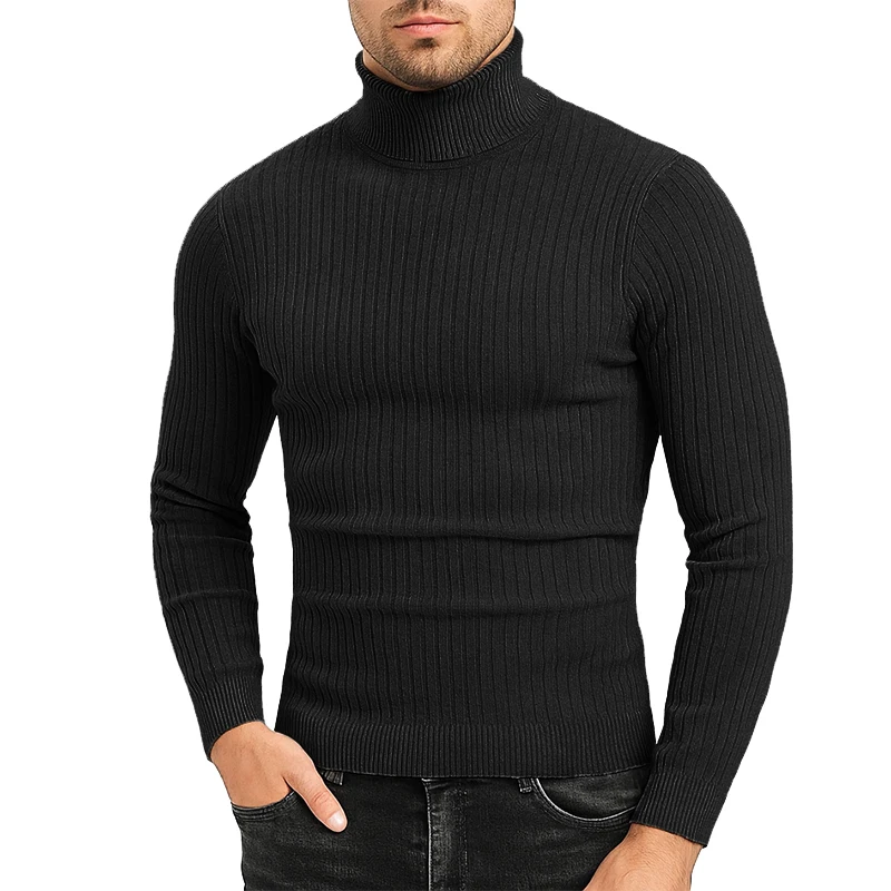 Autumn Mens Sweaters Turtleneck Cable Knitted Pullover Sweaters Outdoor Long Sleeve Slim Fit Casual Fall Winter Warm Streetwear
