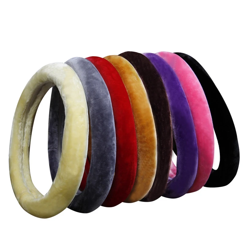 Winter Warm Steering Wheel Cover Soft Plush Steer Cover Flexible Anti Slip Full-Wrapped Steering Protector For 37-38cm