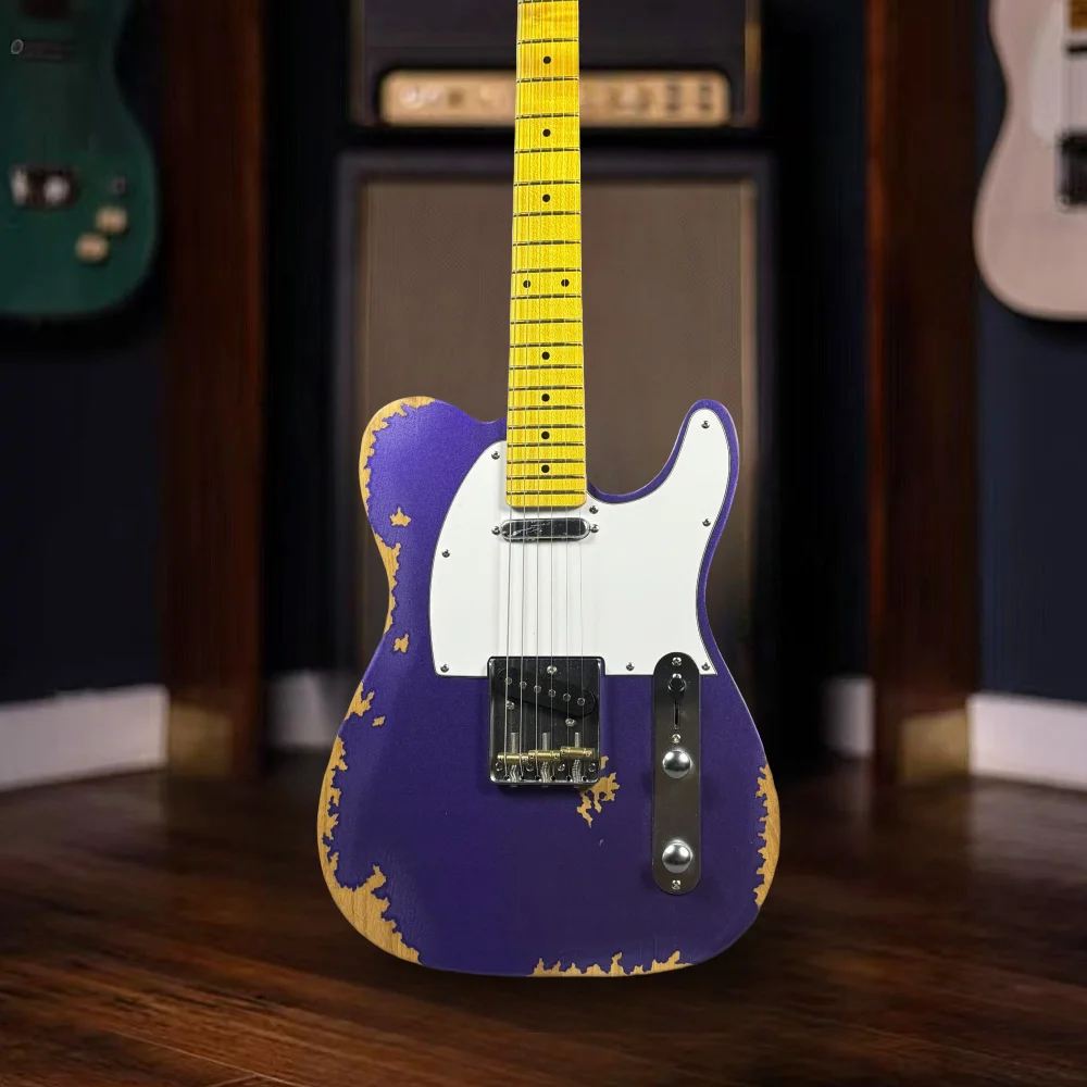 

Relic Tele Electric Guitar Purple Color Age Body Maple Fretboard High Quality Guitar 6 Strings Chrome Hardware