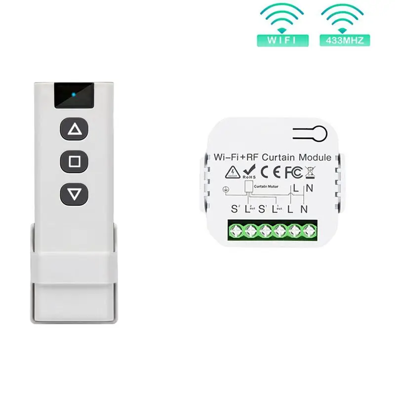 4X Tuya Smart Life Wifi 433Mhz Blind Curtain Switch With RF Remote For Electric Roller Shutter Control, 1RC 1RE-B51B