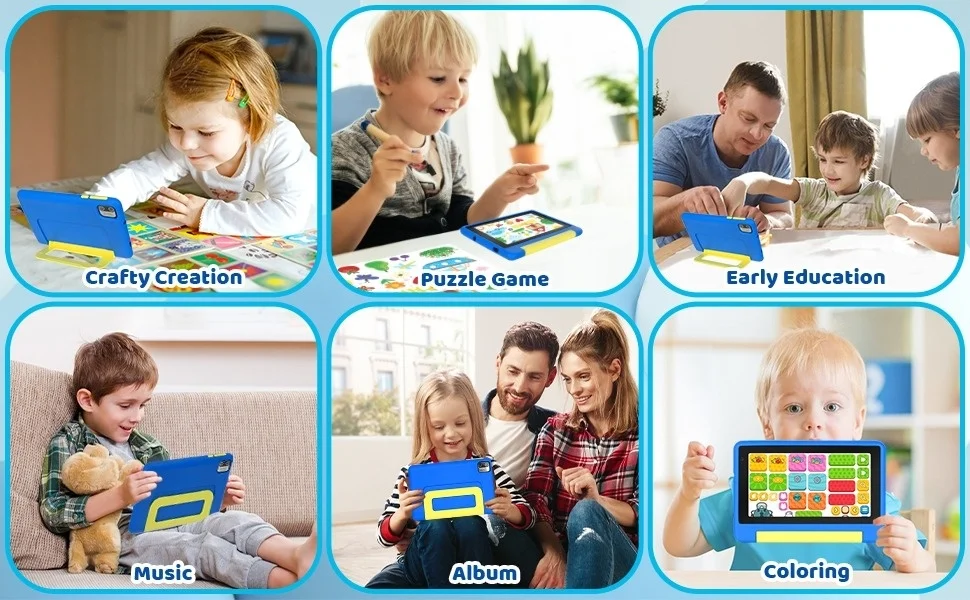 7 Inch Kids Tablet Android 13 8(2+6)GB RAM 64GB ROM Parental Control Dual Camera with Shockproof Case 2500mAh Kids Software