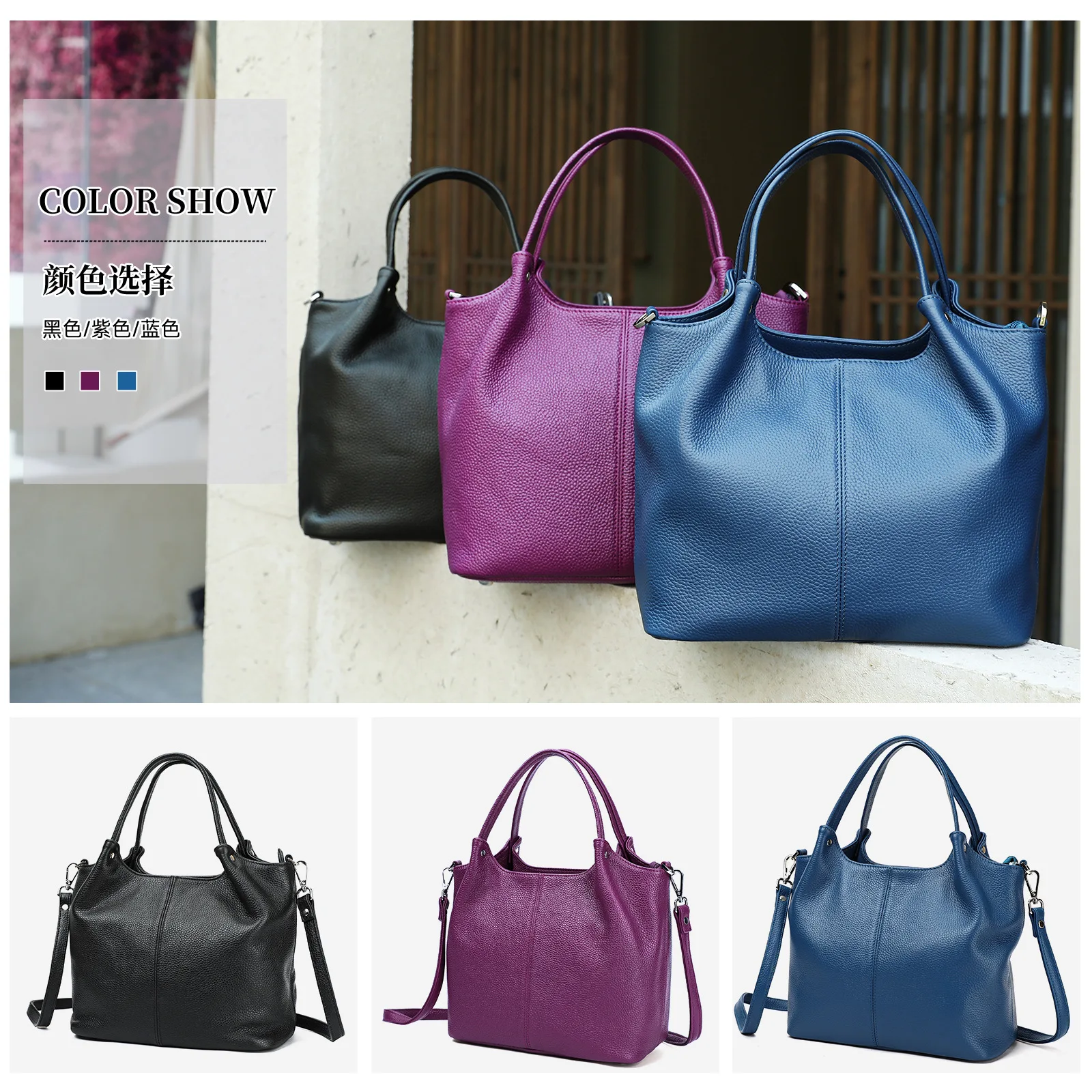 Genuine Leather Tote Bag for Women Soft Crossbody Minimalist Work Bag Elegant Commuter Shoulder Handbag Ladies Large Purse