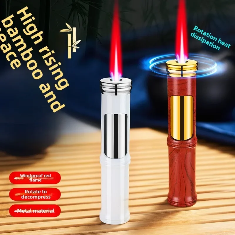 Decompression Round Bamboo Metal Windproof Red Flame Lighter Creative Gift Cigarette Lighter