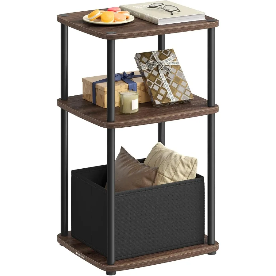 

Side Table 3Tier Nightstand with Storage End Table with Fabric Basket for Bedroom Living Room Steel Frame Superfast Toolless As