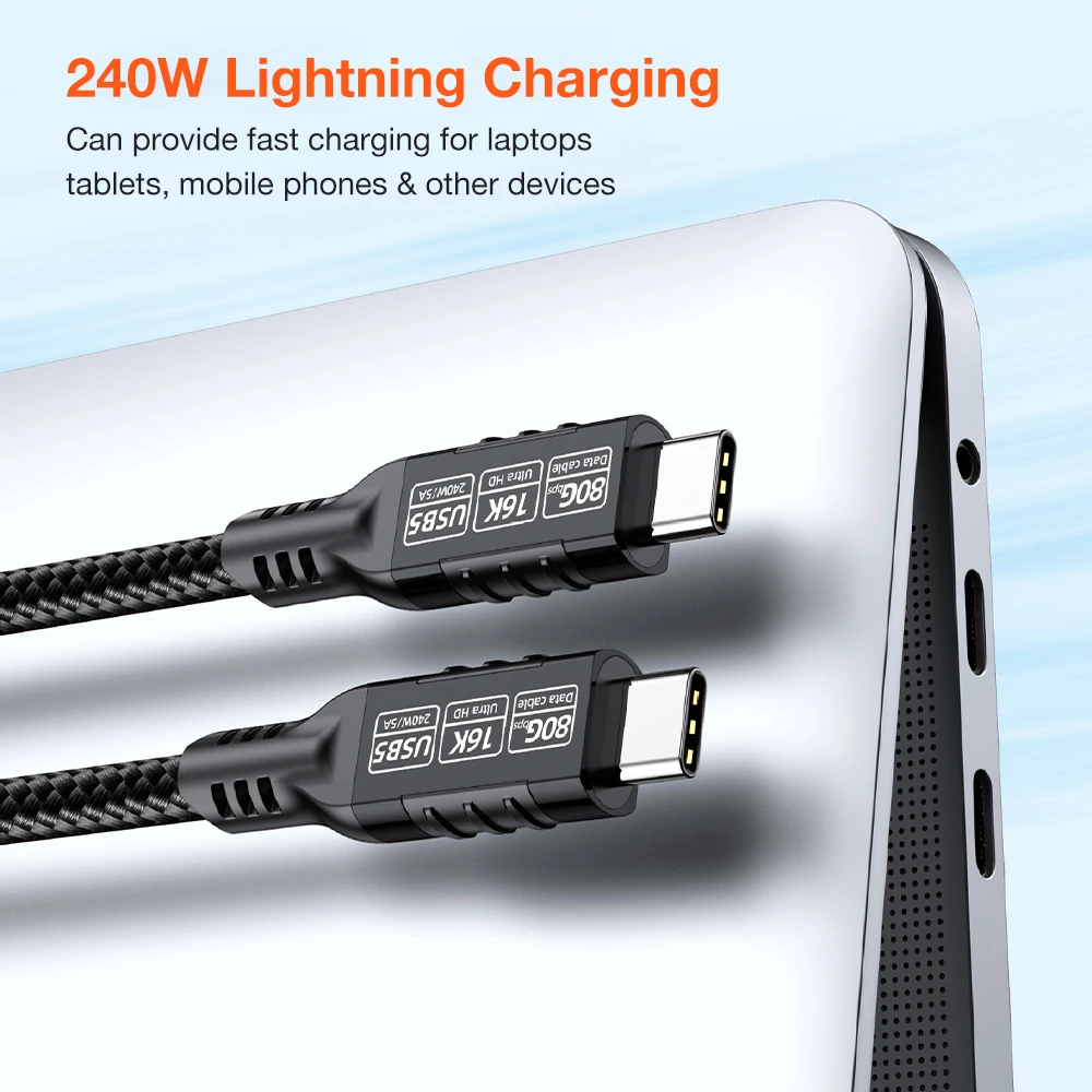 80Gbps Thunderbolt 5/4 USB 5 Cable 240W 16K@60Hz Type C Fast Charging USB C to C Data transfer Cord for MacBook Pro/Air 1m 2m 3m - view 5