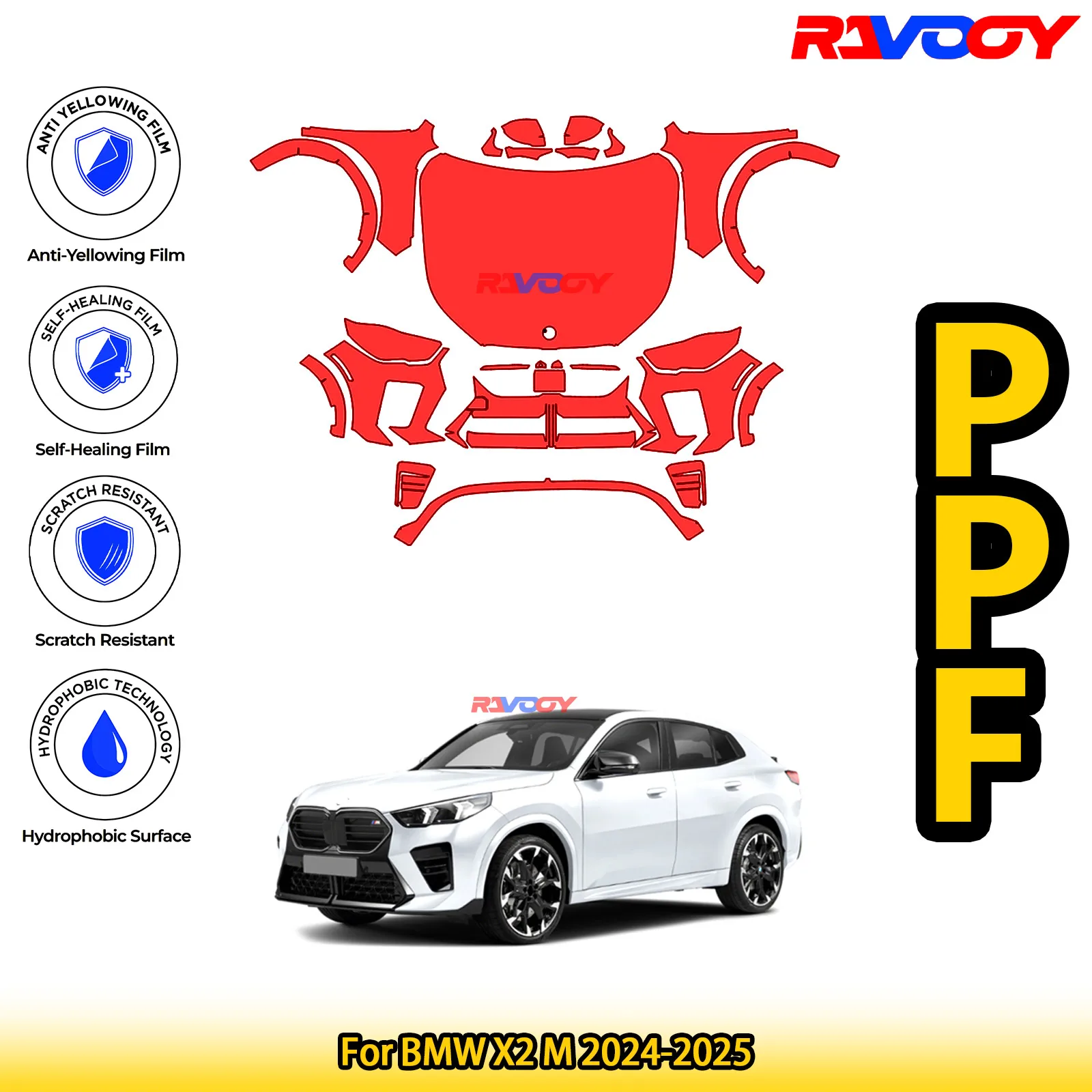 

For BMW X2 M 2024-2025 Glossy Matte Black Precut front PPF Kit Paint Protection Film