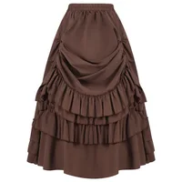 Brown Cotton Ruffles Long Asymmetrical Victorian Gothic Skirt Hot Sexy y2k Clothes Steampunk Cosplay Women Vintage Skirts 2024