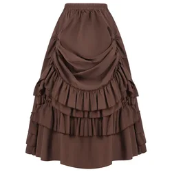 Brown Cotton Ruffles Long Asymmetrical Victorian Gothic Skirt Hot Sexy y2k Clothes Steampunk Cosplay Women Vintage Skirts 2024