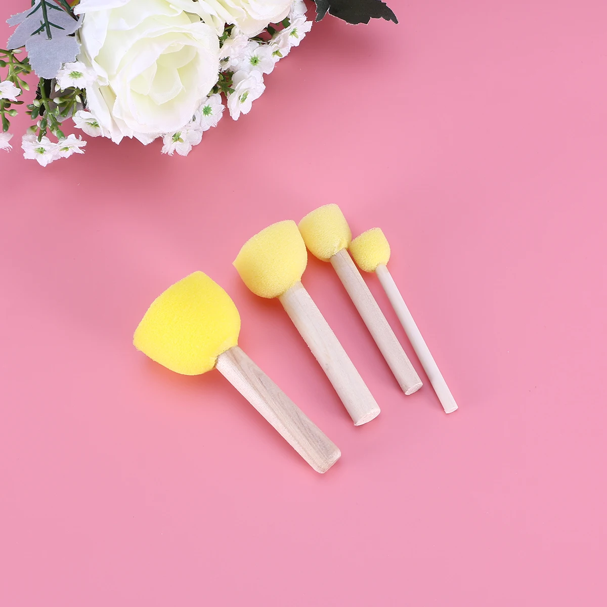 

40Pcs Kids Painting Sponge Brush Set Round Sponges Wood Handle Reusable Water Washable DIY Painting Tools Children's Graffiti