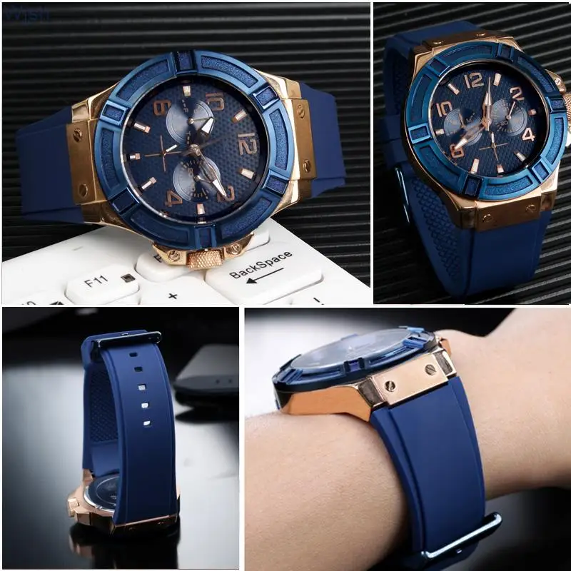 Водонепроницаемый силиконовый ремешок 22 мм, черный ремешок для спортивных часов